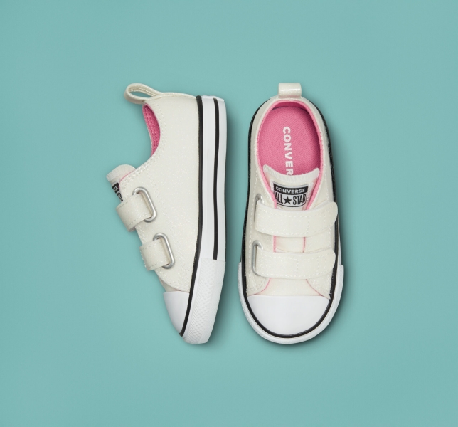 Kids' Converse Chuck Taylor All Star Rave Easy-On Glitter Canvas Shoes Silver / Pink / White | 265-EDYJKU