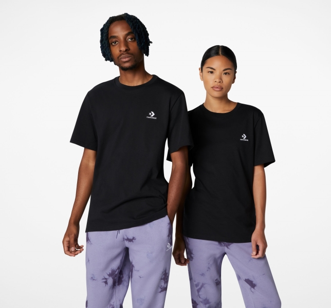 Men's Converse Go-To Embroidered Star Chevron Standard Fit T Shirts Black | 208-JZWTMQ