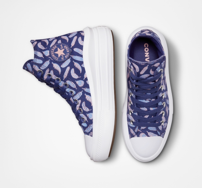 Kids' Converse Chuck Taylor All Star Move Feathers Platform Shoes Purple / Royal | 032-HXYUIM