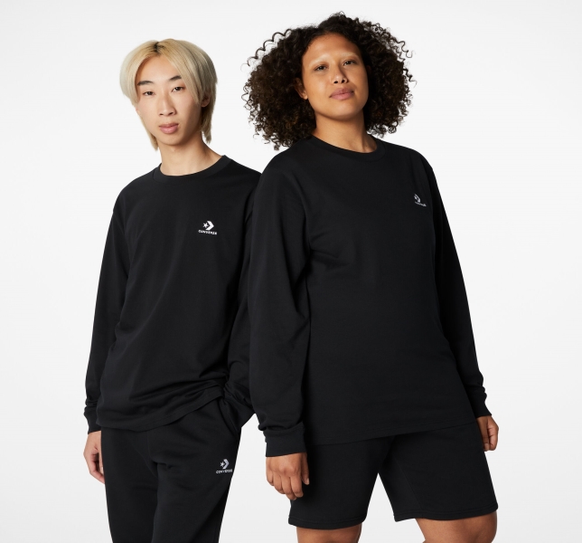 Women's Converse Go-To Embroidered Star Chevron Standard Fit T Shirts Black | 519-OHTCRZ