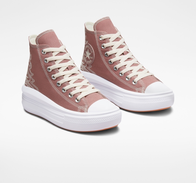 Women's Converse Chuck Taylor All Star Move Western Embroidery Platform Shoes White | 952-PKUNXT