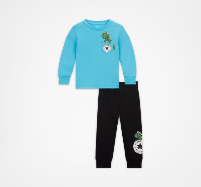 Kids' Converse Dino Long Sleeve T Shirts Black | 630-ZGYFJM