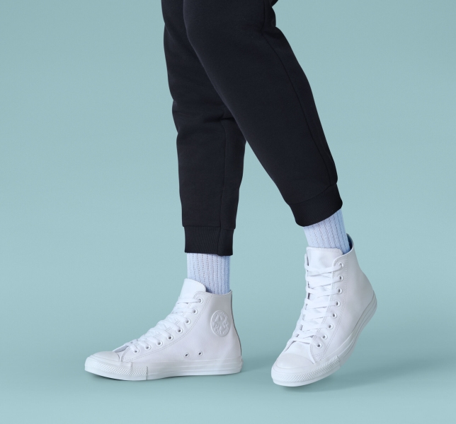 Women's Converse Chuck Taylor All Star Leather Leather Shoes White | 312-BILRVS