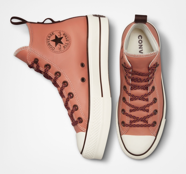 Women's Converse Chuck Taylor All Star Lift Tonal Leather High Tops Pink / Dark | 940-EJUOCG