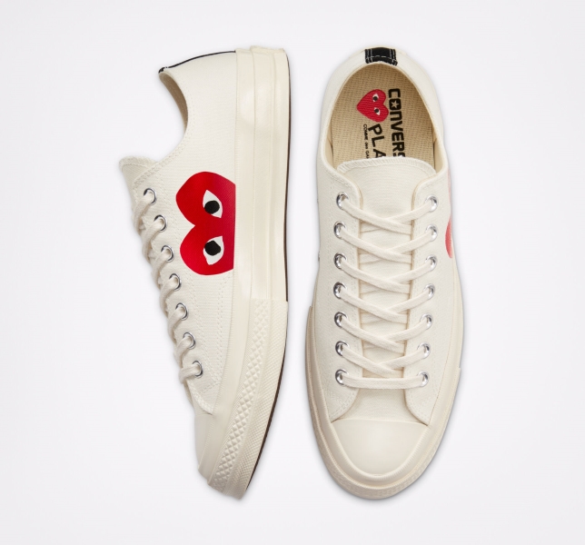 Women's Converse Comme des PLAY Chuck 70 Low Tops White / Red | 381-BYQVMS
