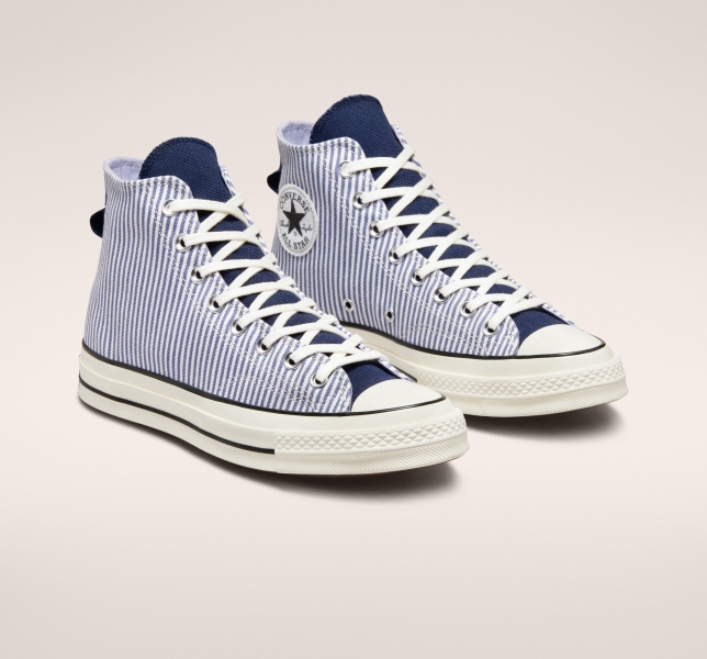 Women's Converse Chuck 70 Crafted Stripe Canvas Shoes Indigo / Black | 564-JYPHGL