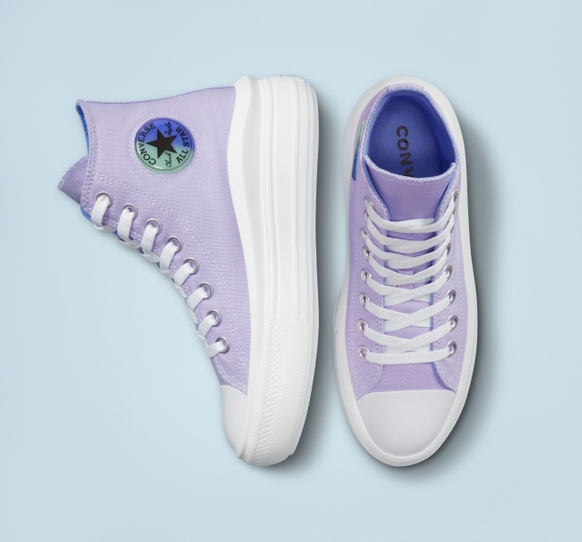 Kids' Converse Chuck Taylor All Star Move Gel Patch Platform Shoes Purple / Royal | 736-JHKDUZ