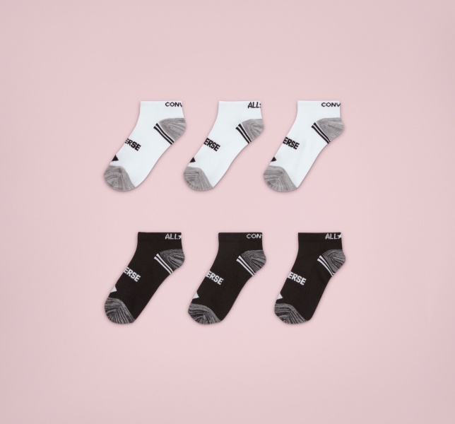 Kids' Converse 6-Pack No-Show Socks Black / White | 201-HCGJKW