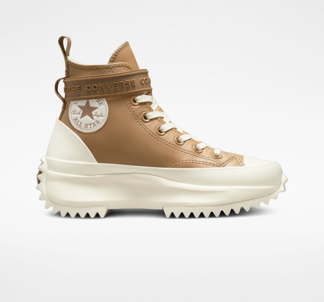 Women's Converse Run Star Leather Platform Shoes Brown | 187-UMWZQD