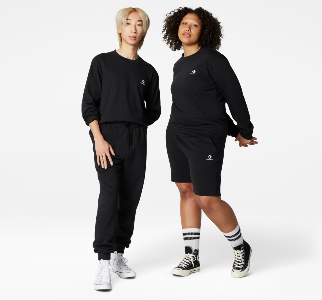 Women's Converse Go-To Embroidered Star Chevron Standard Fit T Shirts Black | 925-BOJYKC