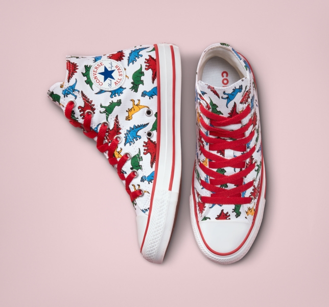 Kids' Converse Chuck Taylor All Star Dinosaurs Canvas Shoes White / Red / Blue | 586-MAFCSZ