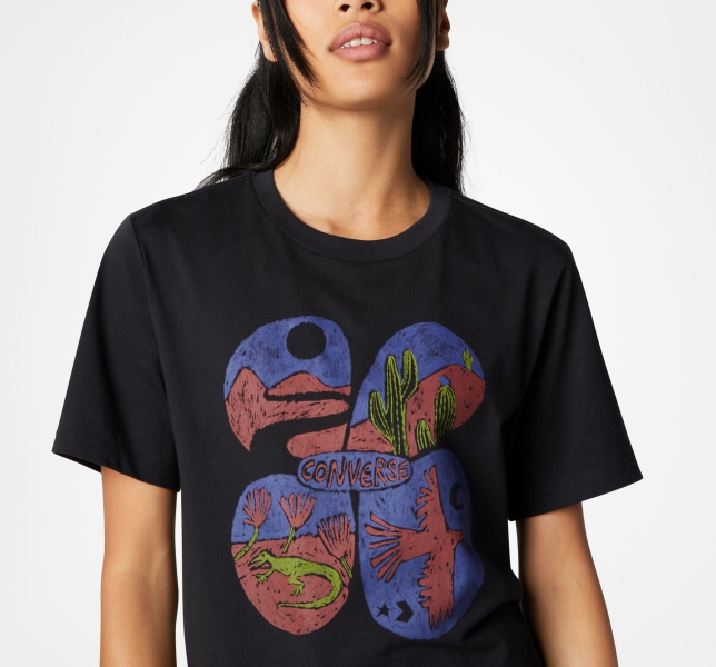 Women's Converse Artist Short Sleeve T Shirts Black | 258-PYDINV