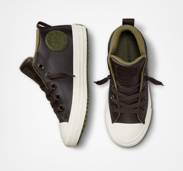 Kids' Converse Chuck Taylor All Star Street Leather Boots Brown | 874-NLWQOB