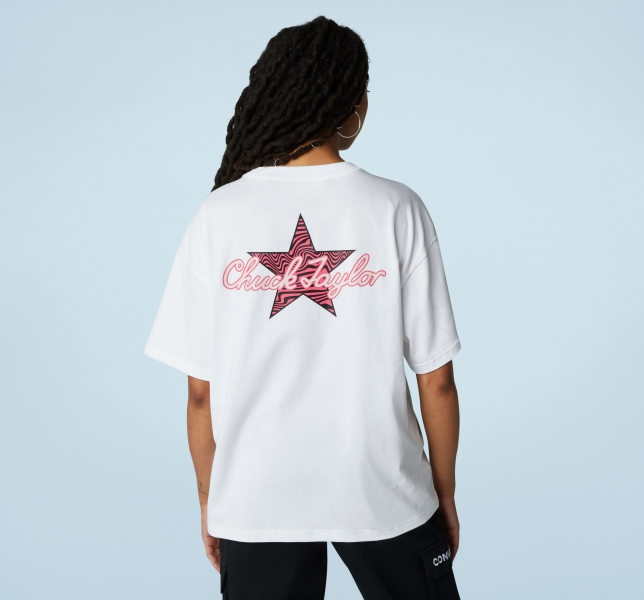 Women's Converse All Star Oversized T Shirts White | 301-DVWZEC