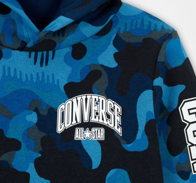 Kids' Converse Camo Pullover Hoodie Navy | 537-TLPHKS