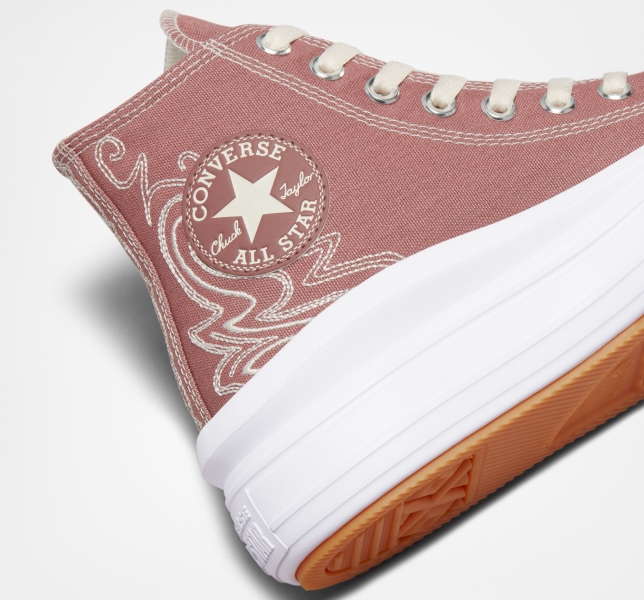 Women's Converse Chuck Taylor All Star Move Western Embroidery Platform Shoes White | 952-PKUNXT