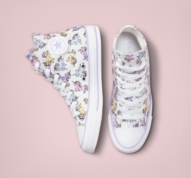 Kids' Converse Chuck Taylor All Star Unicorns Canvas Shoes White / Purple | 613-QYZBPM