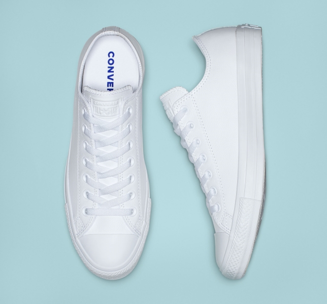 Men's Converse Chuck Taylor All Star Leather Canvas Shoes White | 075-HLNSWI