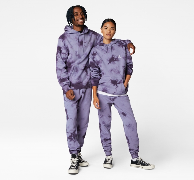 Women's Converse Go-To Star Chevron Washed Standard Fit Hoodie Purple / Dark | 592-WDVNQU