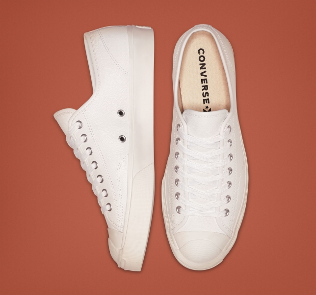 Women's Converse Jack Purcell Leather Low Tops White / White / White | 691-IQWKJX