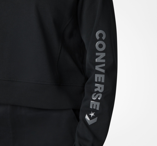 Women's Converse Knit Open Back Neck Sweatshirts Black | 467-ZRWTIO