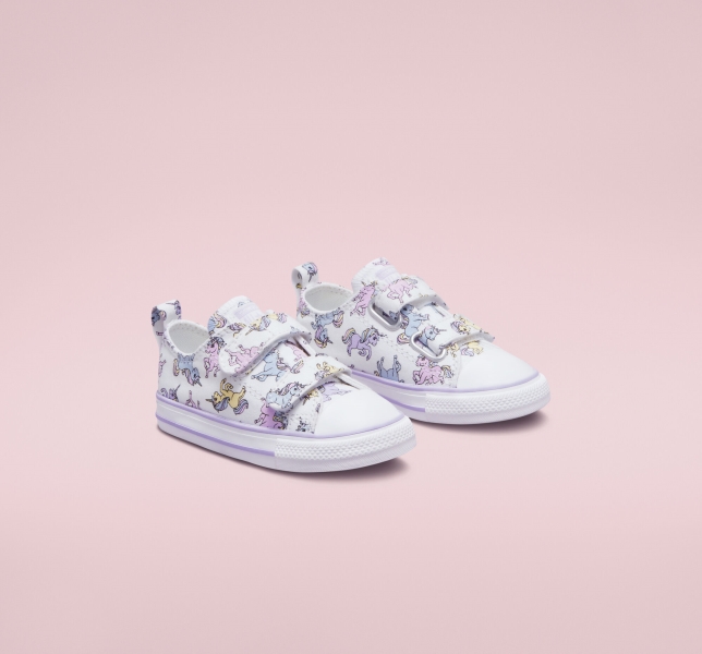 Kids' Converse Chuck Taylor All Star Easy-On Unicorns Canvas Shoes White / Purple | 604-YVRAQL