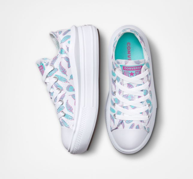Kids' Converse Chuck Taylor All Star Move Feathers Platform Shoes White / Light Turquoise | 268-LUGNQV