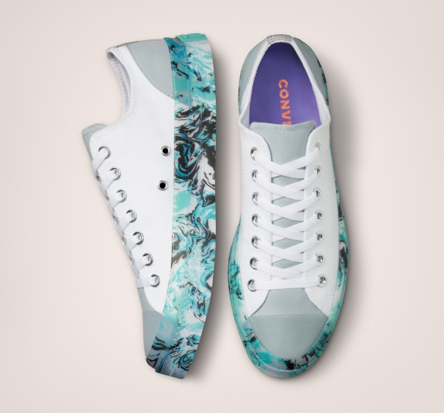 Women's Converse Chuck Taylor All Star CX Marbled Low Tops White / Grey / Turquoise | 014-FLUIGV