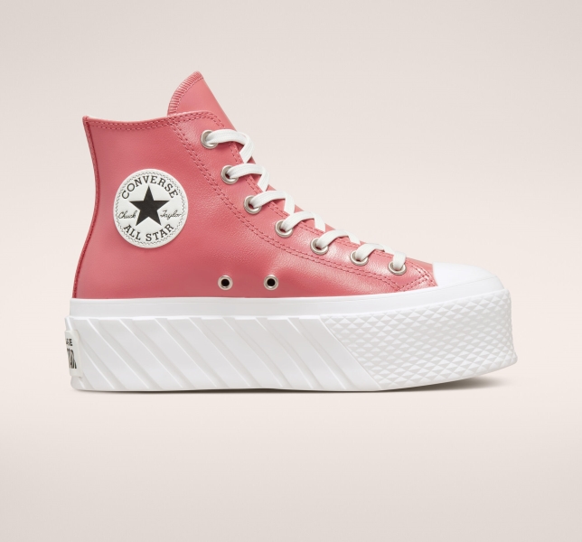 Women's Converse Chuck Taylor All Star Lift 2X Leather High Tops Pink / White | 023-DFBYHZ