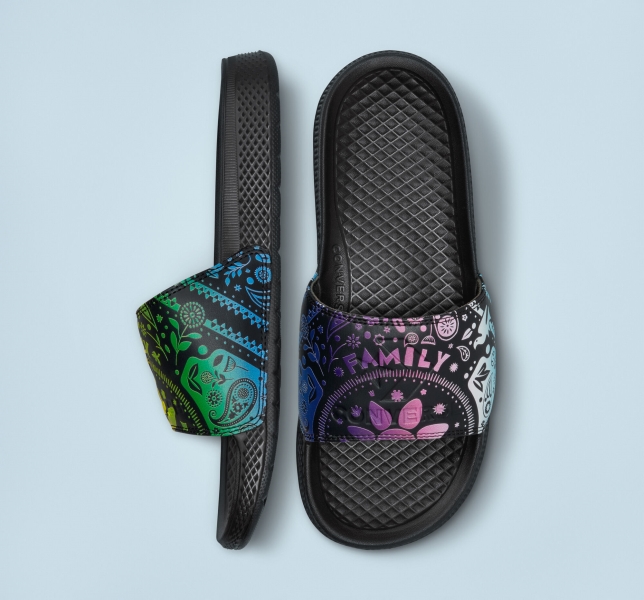 Women's Converse All Star Slide Pride Canvas Shoes Black / Purple / Orange | 934-IWHCMU