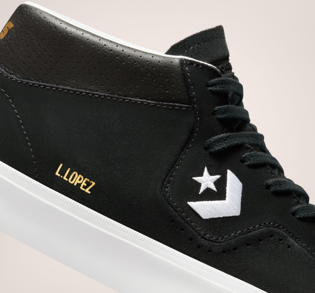 Men's Converse CONS Louie Lopez Pro Mid Skate Shoes Black / Black / White | 569-TISODR