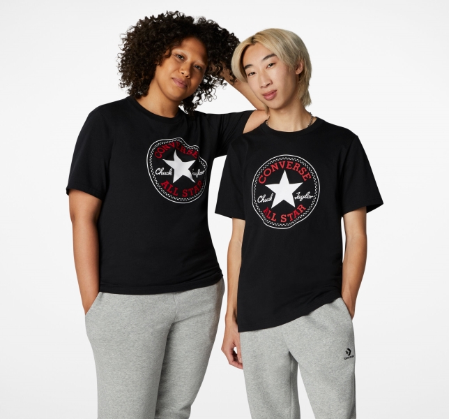 Men's Converse Go-To Chuck Taylor Classic Patch Standard Fit T Shirts Black | 951-KOBZXD