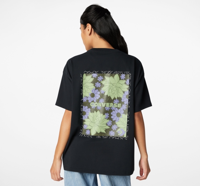 Women's Converse Desert Rave Oversized Art T Shirts Black | 635-JMNCUO
