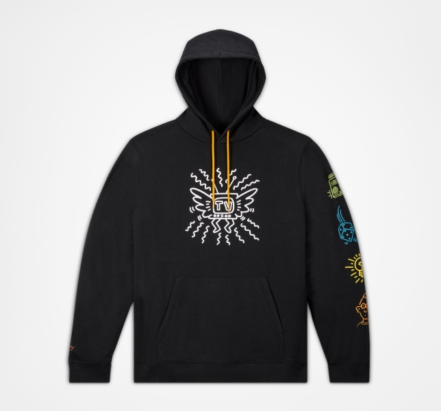Men's Converse Keith Haring Fleece Hoodie Black | 742-CGMDTB