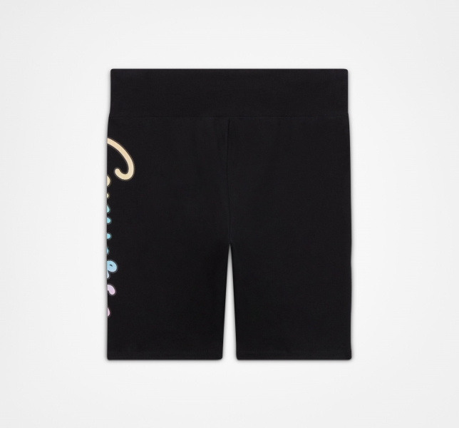 Kids' Converse Glitter Script Rise Bike Shorts Black | 982-BZFXDP