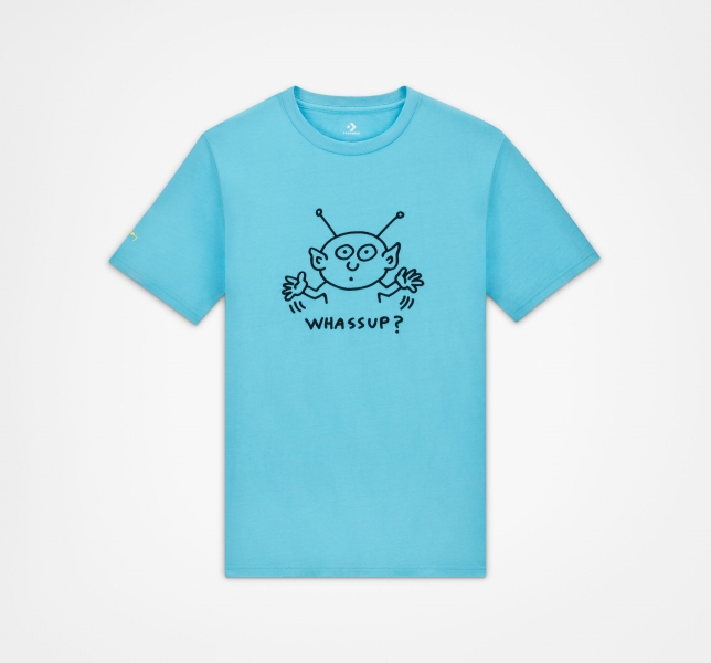 Women's Converse Keith Haring Alien T Shirts Blue | 583-QUVYDB