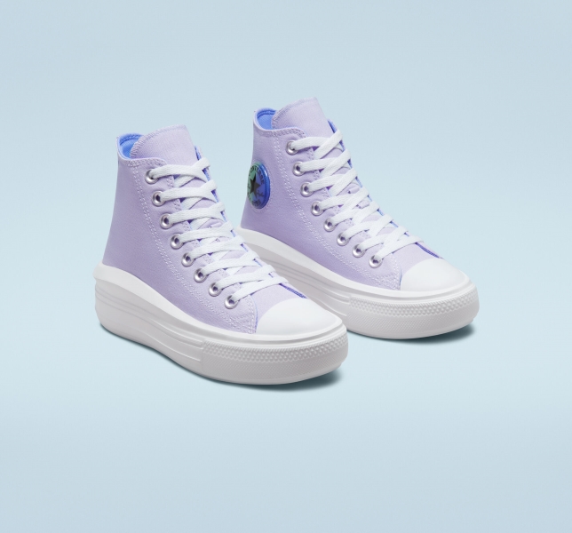 Kids' Converse Chuck Taylor All Star Move Gel Patch Platform Shoes Purple / Royal | 736-JHKDUZ