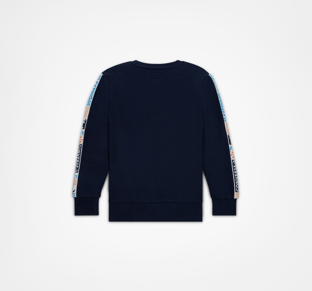 Kids' Converse Checkered French Terry Neck T Shirts Navy | 875-SGVAWH