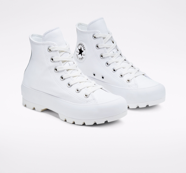 Women's Converse Chuck Taylor All Star Lugged Leather Platform Shoes White / Black / White | 876-QNGTIO