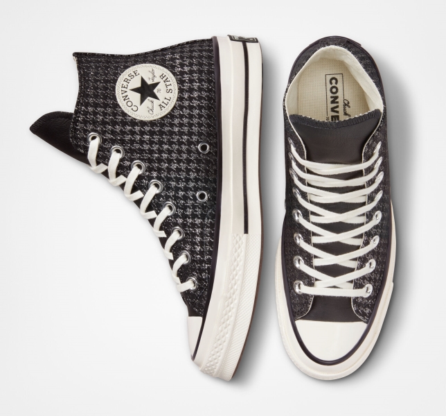 Women's Converse Chuck 70 Houndstooth Shine High Tops Black / Silver | 324-WNMFBQ