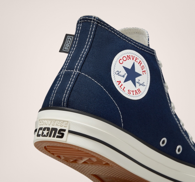 Men's Converse Chuck Taylor All Star Pro Mid Renew Canvas Skate Shoes Navy / Black | 014-PLVTAD