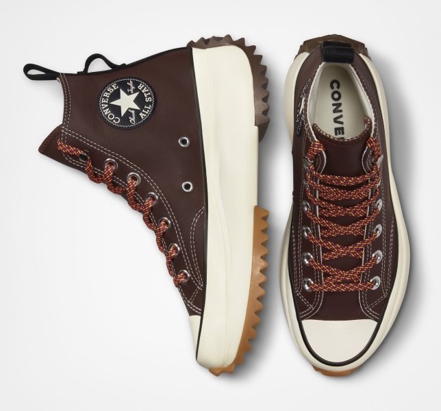 Women's Converse Run Star Leather Platform Shoes Black | 473-QSOIMK