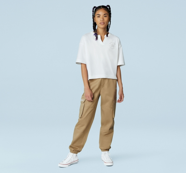 Women's Converse Cropped Chuck Taylor Patch T Shirts White | 743-SRJNLA