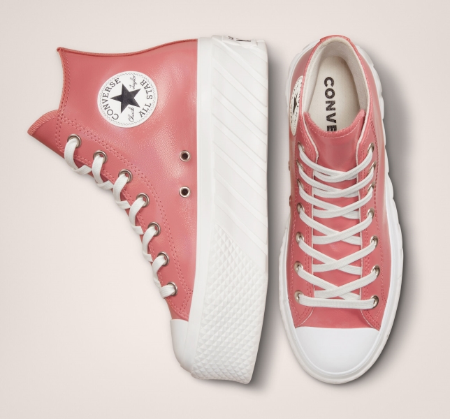 Women's Converse Chuck Taylor All Star Lift 2X Leather High Tops Pink / White | 820-JFNBUR
