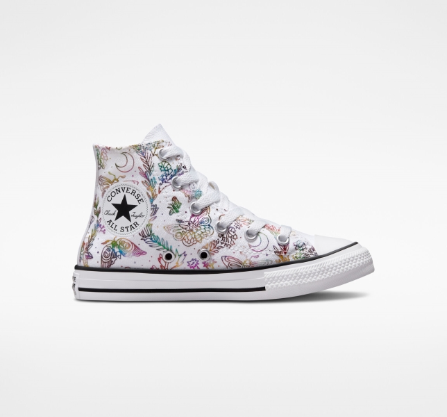 Kids' Converse Chuck Taylor All Star Butterfly Shine Canvas Shoes White / Pink / Purple / Blue | 195-QBUAEO
