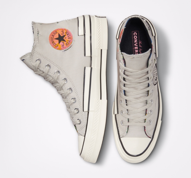Women's Converse Chuck 70 Hacked Heel Tear Away High Tops Light Beige / Black | 162-EKUTNZ