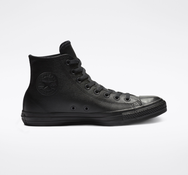 Women's Converse Chuck Taylor All Star Leather Leather Shoes Black | 297-UGHMFS