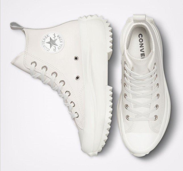 Women's Converse Run Star Leather Platform Shoes White / Silver | 935-HTJCWY