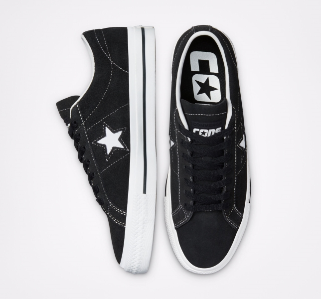 Women's Converse CONS One Star Pro Suede Low Tops Black / Black / White | 679-DOTRIA