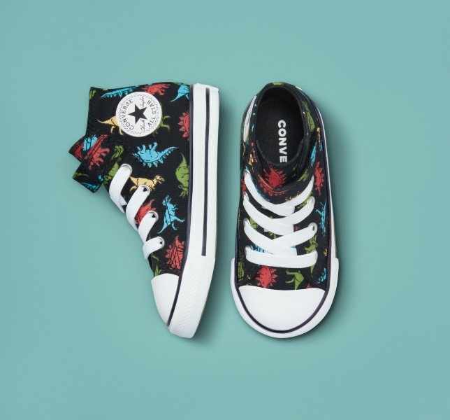 Kids' Converse Chuck Taylor All Star Easy-On Dinosaurs Canvas Shoes Black / Red / Blue | 647-SICPHK